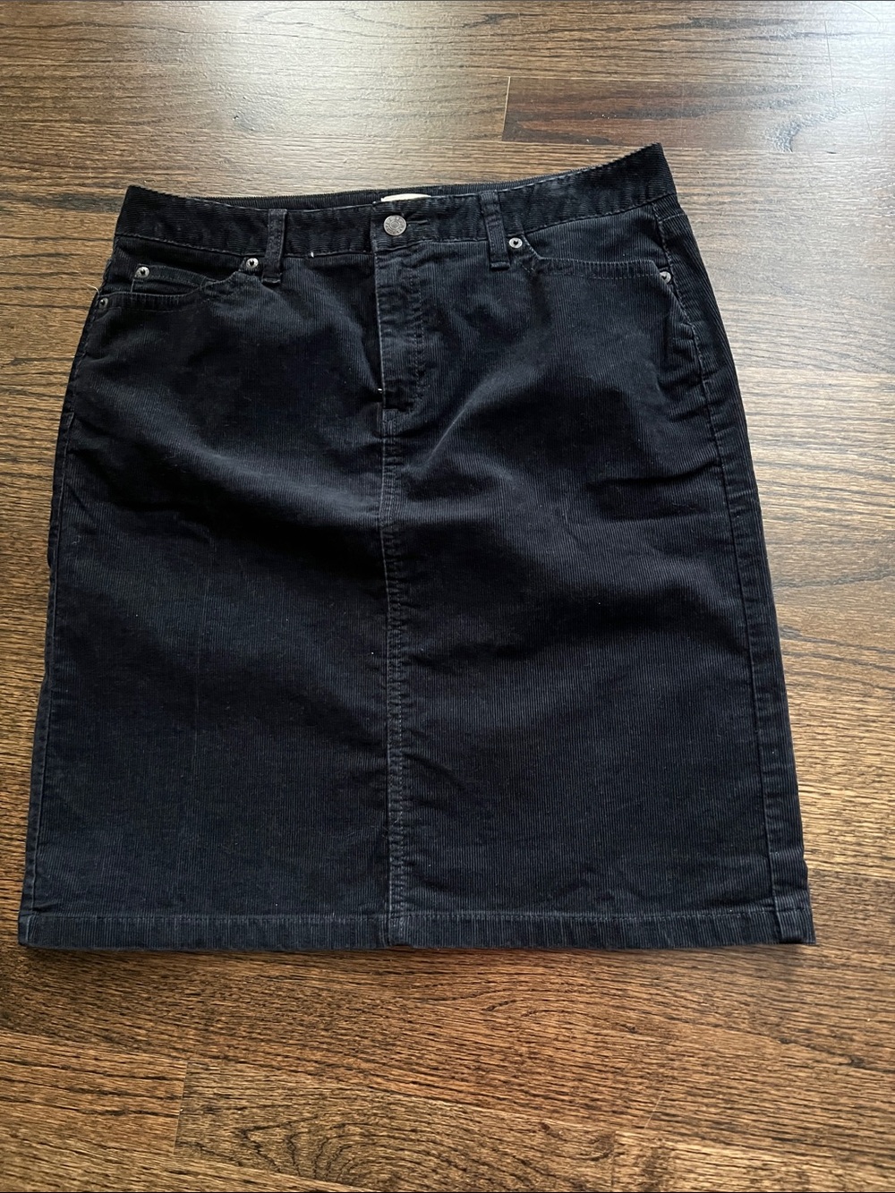 L.L. Bean Classic Black Corduroy Straight Skirt, size 10